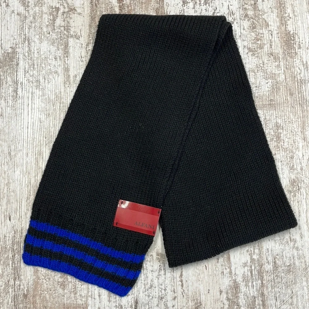 Alfani NWT Black With Blue Stripes Acrylic Winter Scarf